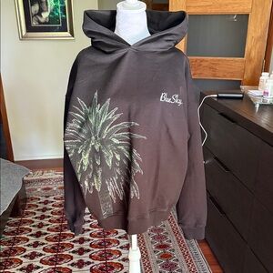 Blue Sky Black Hoodie with Palm Tree Design